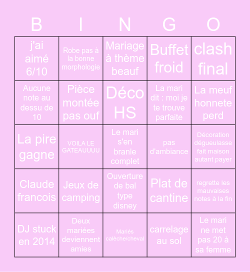 4 MARIAGES Bingo Card