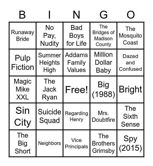 30 - MOVIES Bingo Card