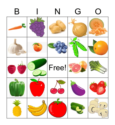 Fruits and vegetables Bingo Card