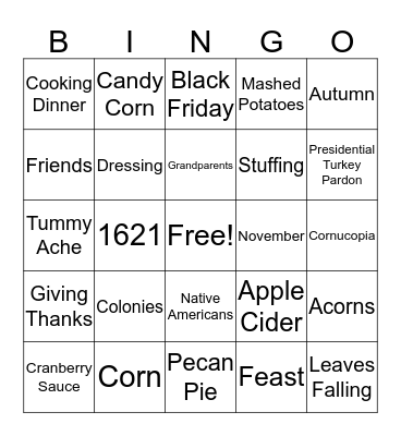 Thanksgiving Bingo Card