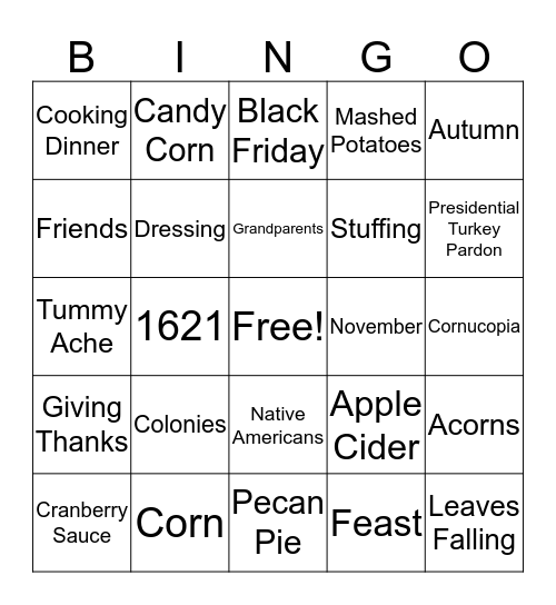 Thanksgiving Bingo Card