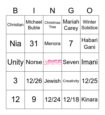 Girls On The Rise December Holiday Bingo Card