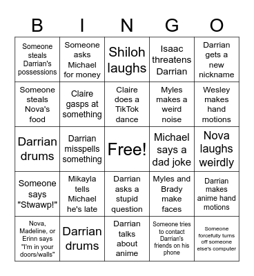 8th Grade All-Day Bingo Card
