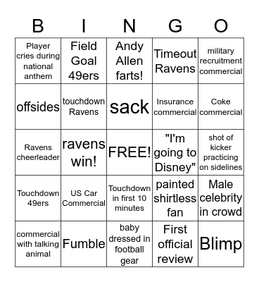 SuperBowl Bingo Card