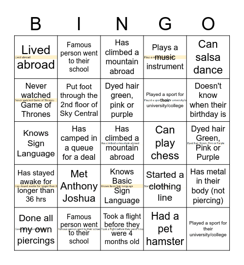 Untitled Bingo Card