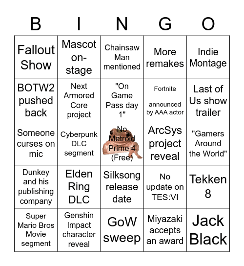 TGA 2022 Bingo Card