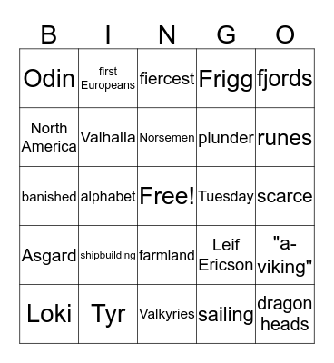 Vikings Bingo Card