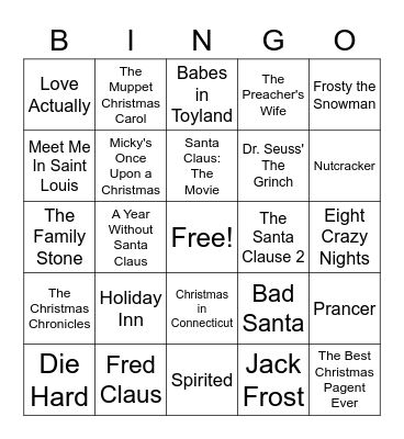 Christmas Movie Bingo Card