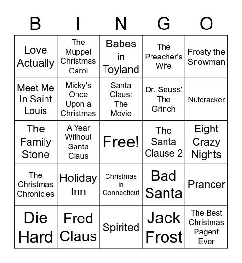 Christmas Movie Bingo Card