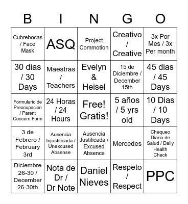 Bingo Escolar / School Bingo Card