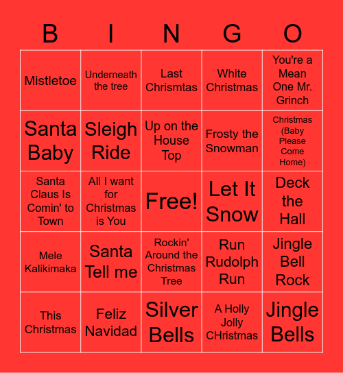 Guess That Holiday Song Bingo Card