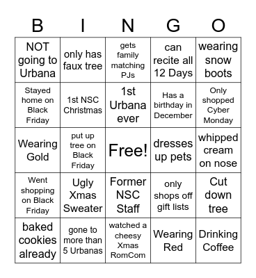 NSC Christmas Bingo Card