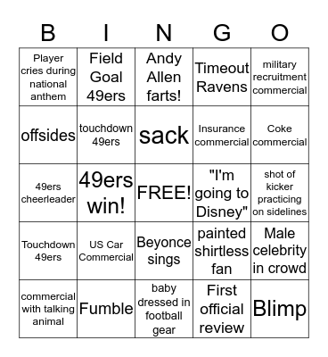 SuperBowl Bingo Card