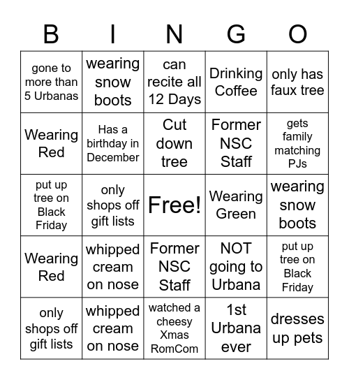 NSC Christmas Bingo Card