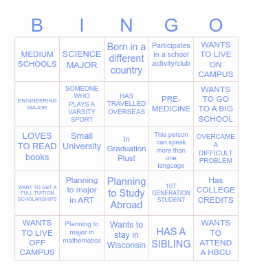 Graduation Plus BINGO Card