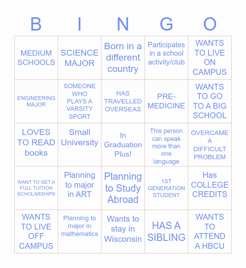 Graduation Plus BINGO Card