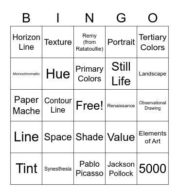 Art Final Bingo Card