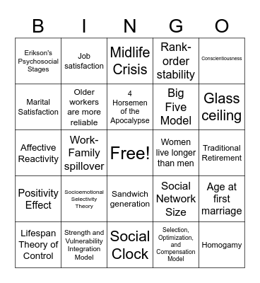 HDFS 312 Bingo Final Exam Review Bingo Card