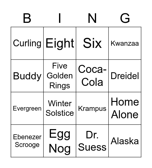 Winter Festival Bingo Card