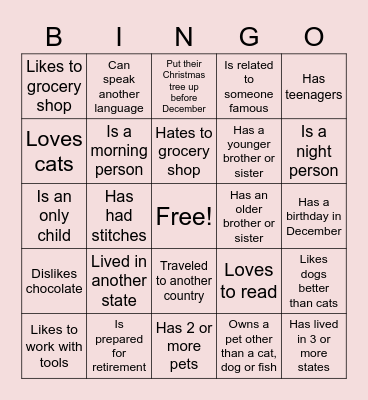 Getting to Know You Bingo Card