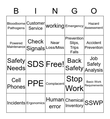 Safety Bingo Card