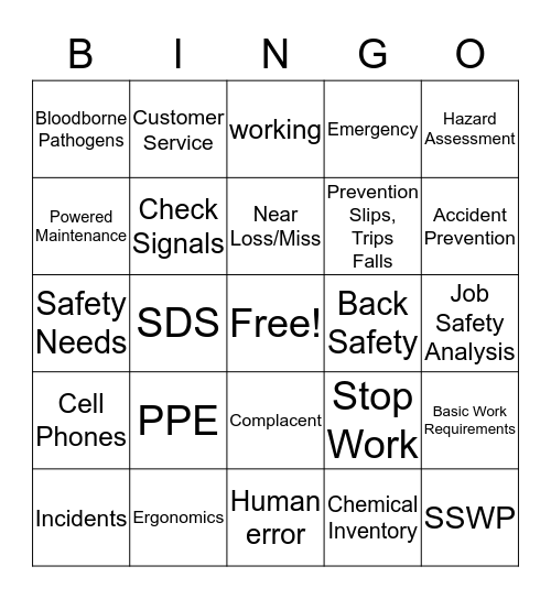 Safety Bingo Card