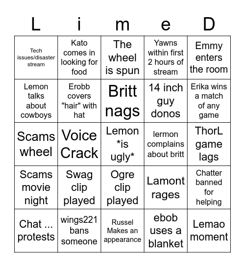 Lemon Bingo Card