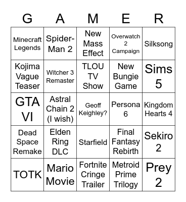 VGA Award Show 2022 Bingo Card