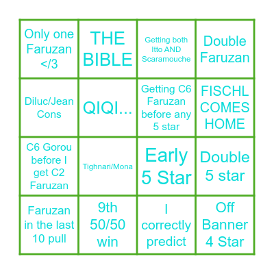 Faruzan Banner Bingo Card