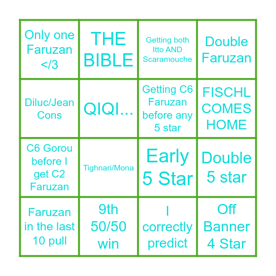 Faruzan Banner Bingo Card