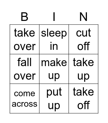 Phrasal verbs Bingo Card