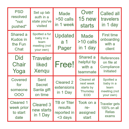 Compliance December Bingo Card