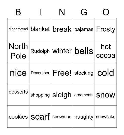 Holiday Bingo Card