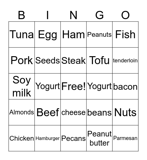 protein bingo Card