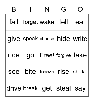 Irregular Verbs group 4 Bingo Card