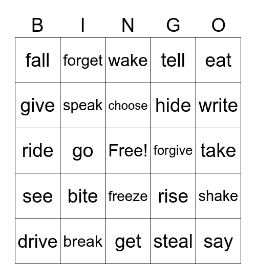 Irregular Verbs group 4 Bingo Card