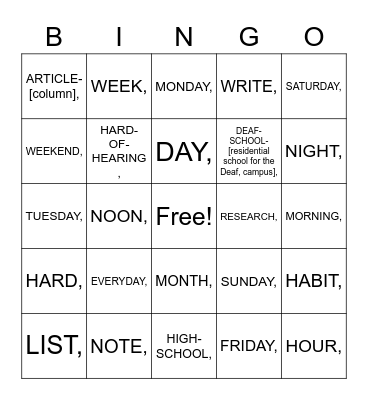 Untitled Bingo Card