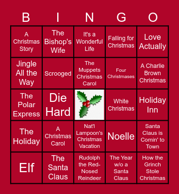Holiday Movie Bingo Card