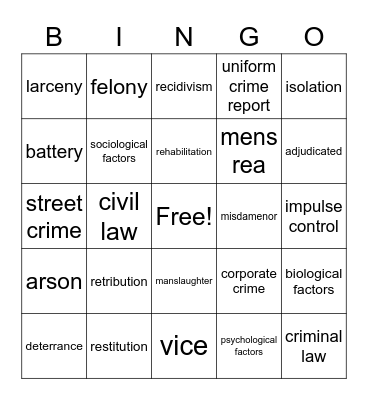 Crime Bingo Card