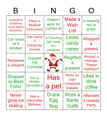 CoPilot AI Holiday Party Bingo Card