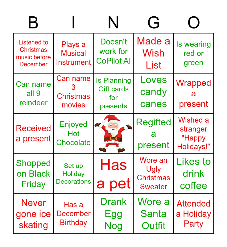 CoPilot AI Holiday Party Bingo Card