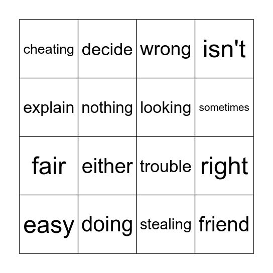 Doing The Right Thing Bingo Card