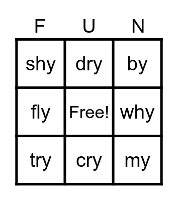 Y as Long I Bingo Card
