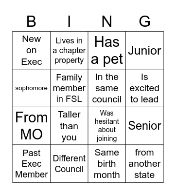 Fraternity and Sorority Life Bingo Card