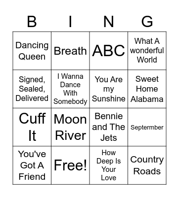 Music Bingo Card