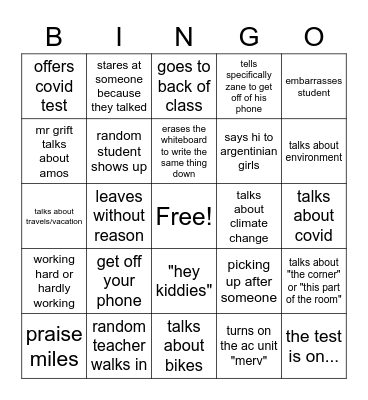 Mr. Grift BINGO sheet Bingo Card