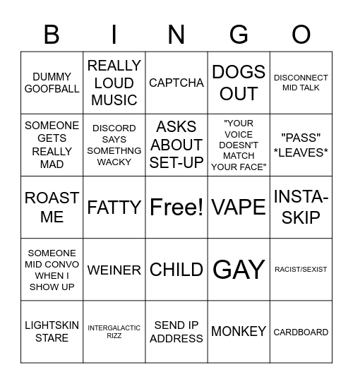 OMEGLE BINGO Card