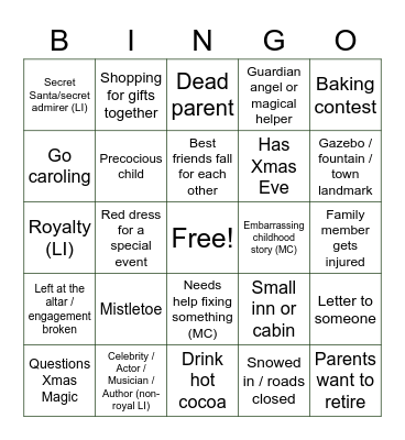 Hallmark Movie Bingo Card
