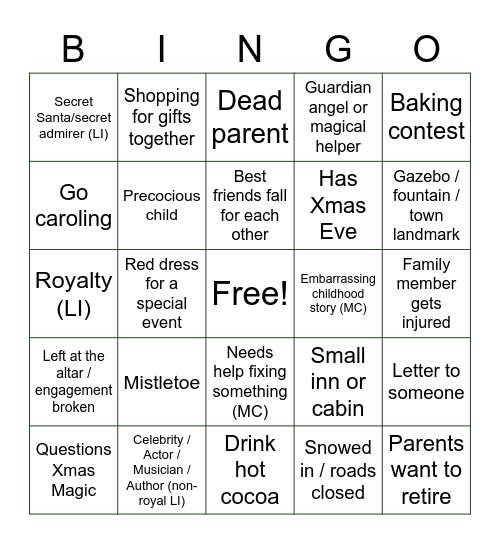 Hallmark Movie Bingo Card