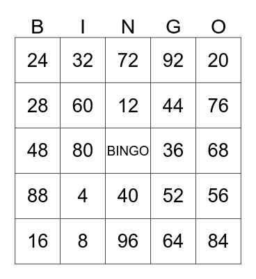 Sequence of 4 Bingo Card